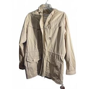 Lightweight Beige Utility Jacket with Hood Large